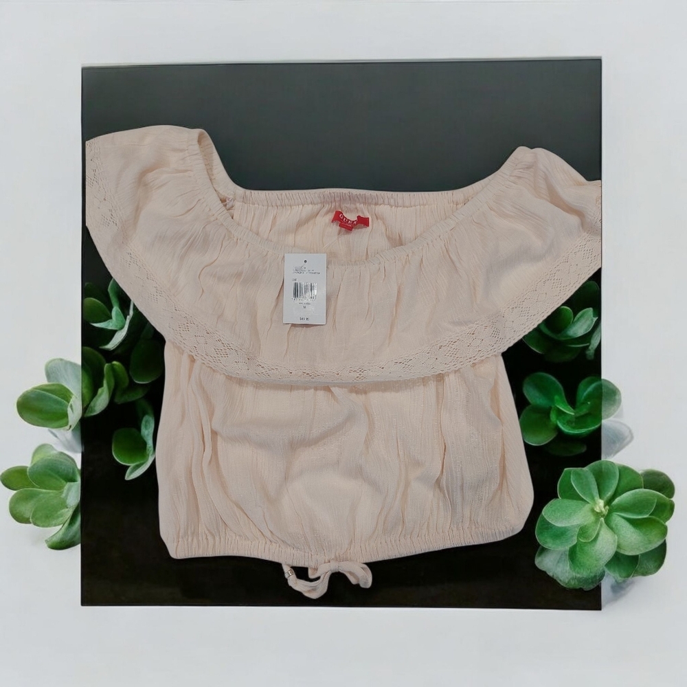 Cuess,Cream Cap Sleeve Blouse with Ruffled Tie Front - Picture 6 of 6